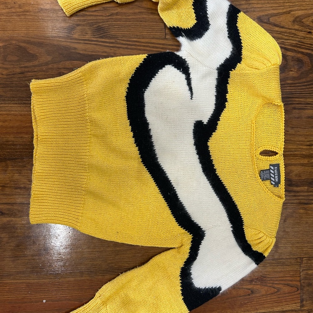 Vintage Yellow and Black Sweater with white mohair swish